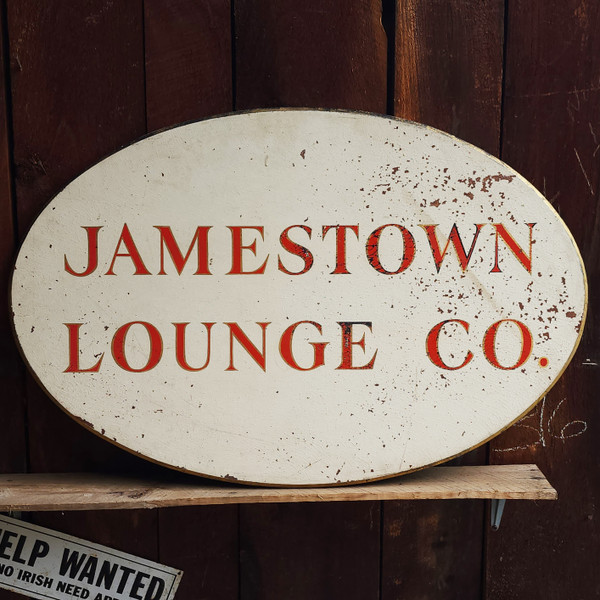 Vintage Oval Jamestown Lounge Co. Furniture Advertising Sign Hand-Lettered
