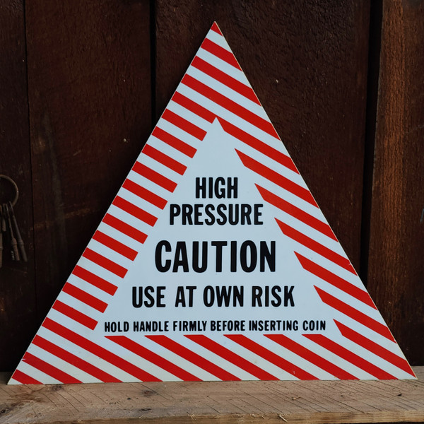 Vintage Triangle High Pressure Caution Car Wash Plastic Warning Sign