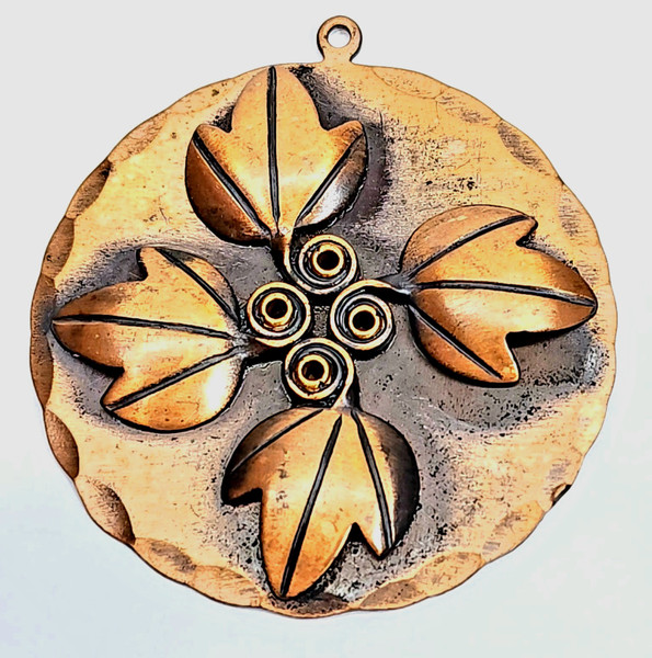 Vintage Signed Mid-Century Rebajes Copper Necklace Pendant w/ Four Leaves
