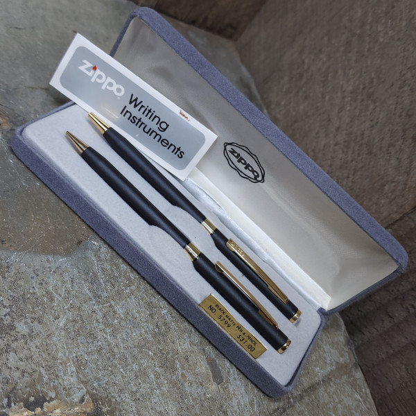 Vintage Unused Zippo Cigarette Lighter Advertising Pen & Mechanical Pencil Set