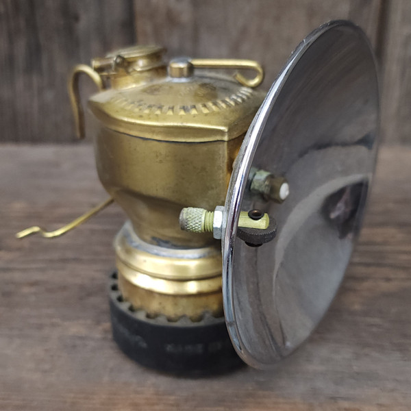 Vintage Justrite Streamlined Brass Coal Miner's Carbide Light Lamp Lantern Shiny