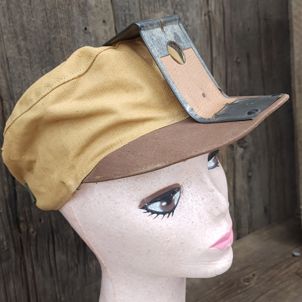 Unused Vintage Cloth Coal Miner's Cap Adjustable Mining Hat Carbide Light Mount