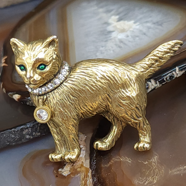 Vintage Retro Metropolitan Museum of Art Gold Tone Kitty Cat Figural Brooch Pin