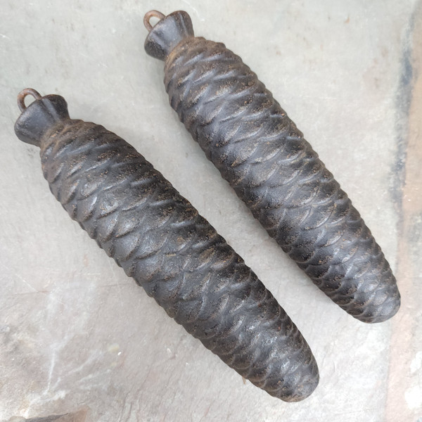Pair of Antique 8 Inch Pinecone Shaped Cuckoo Clock Weights 3.55 Pounds Each