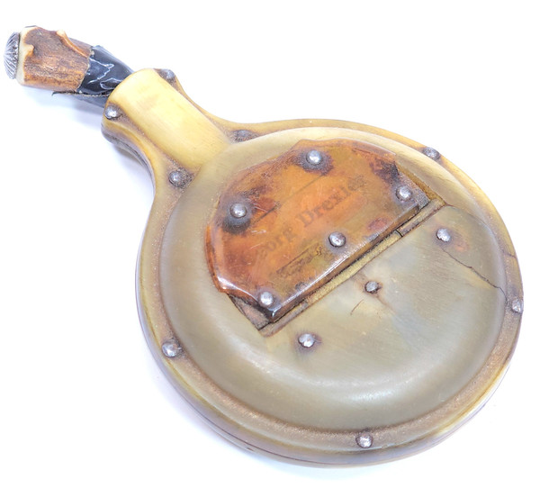 Antique Carved Horn Flash Shaped Snuff Box Tobacco Container Georg Drexler
