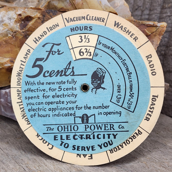 Vintage Ohio Power Electric Company Advertising Power Usage Wheel Black Boy