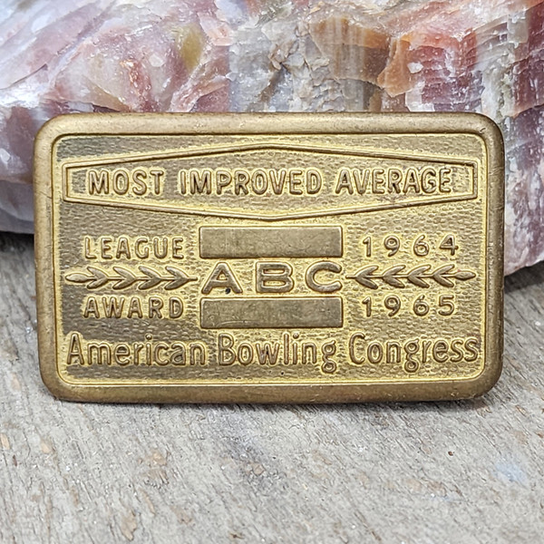 1965 Vintage American Bowling Congress ABC Most Improved Belt Buckle Bowler