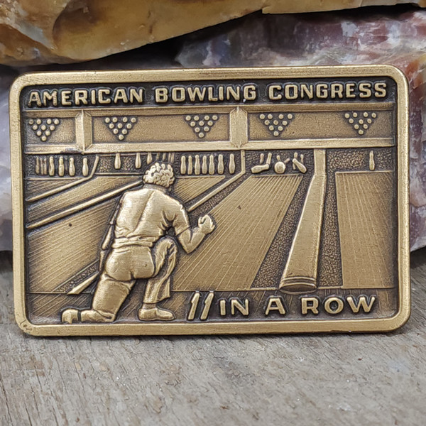 1986 Vintage American Bowling Congress 11 in a Row Award Bowler Belt Buckle