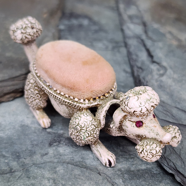Vintage Mid-Century Florenza Poodle Dog Shaped Pincushion Sewing Bobblehead