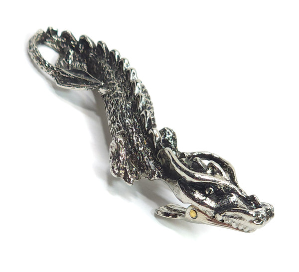 Vintage 1970's Era Silver Tone Figural Dragon Shaped Roach Clip Cigarette Holder