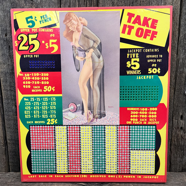 Vintage NOS Unused Bill Layne Nude Pin-Up 5 Cent Punch Board Gambling Pinup