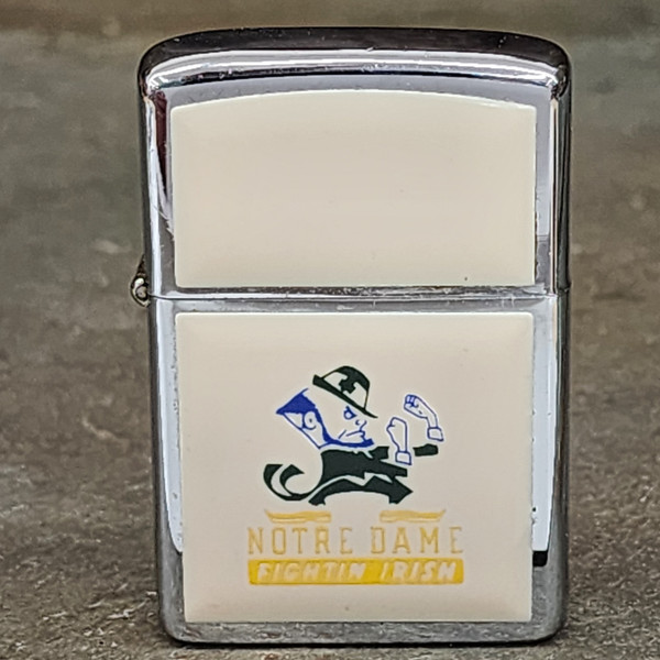 1978 Zippo Ivory Ultralite Notre Dame Fightin Irish University Cigarette Lighter