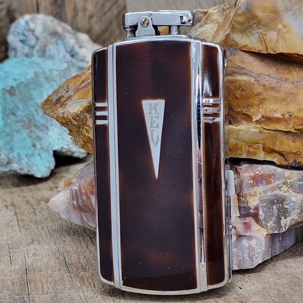 Vintage Ronson Art Deco Faux Tortoise Shell Cigarette Lighter & Case Combo 