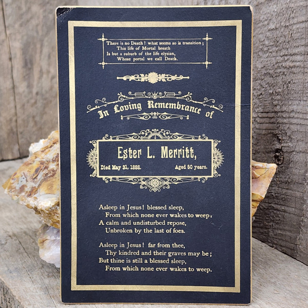 1888 Victorian Funeral Memorial Remembrance Cabinet Card Ester L. Merritt