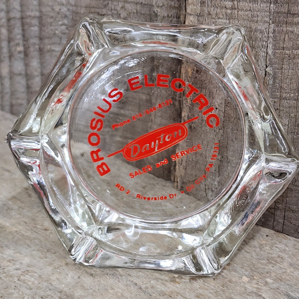 Vintage Brosius Electric ACL Glass Dayton Advertising Ashtray Oil City, PA