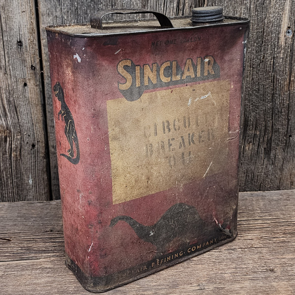 Sinclair Circuit Breaker Oil Can Antique Black T-Rex Dinosaur Graphics As-Found