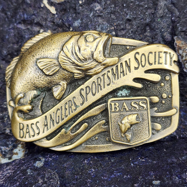 Vintage Bass Anglers Sportsman Society B.A.S.S. Fishing Themed Belt Buckle