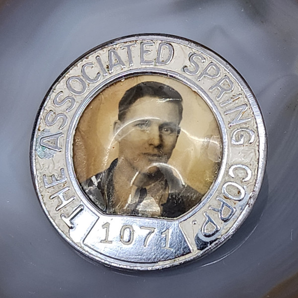 Vintage Associated Spring Corp WW2 Era Factory Employee Photo ID Badge Pin Corry