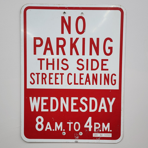 Vintage Retired No Parking This Side Street Cleaning Wednesday Traffic Road Sign