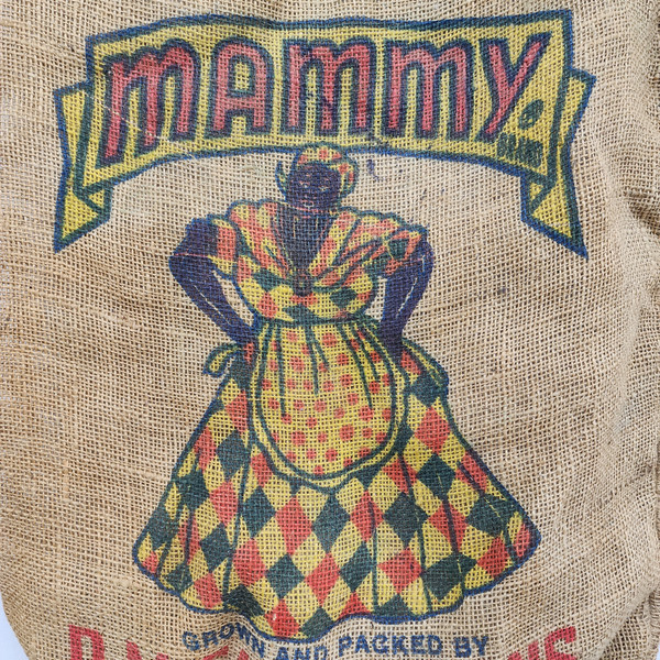 Vintage Mammy Brand Potato Sack Burlap Bag D.M. Camp & Sons Aunt Jemima Graphics Black Americana