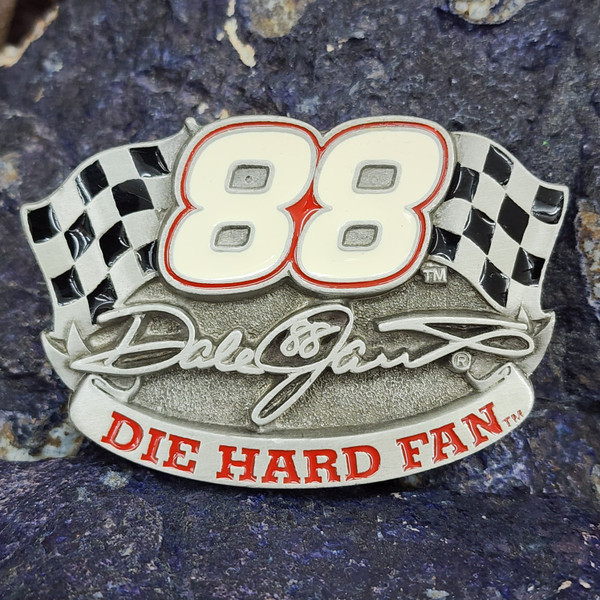 1997 Dale Jarrett NASCAR Racing Race Car Driver Die Hard Fan Belt Buckle Pewter