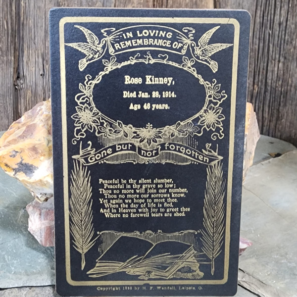 1914 Antique Funeral Remembrance Cabinet Card Memorial Mourning Rose Kinney