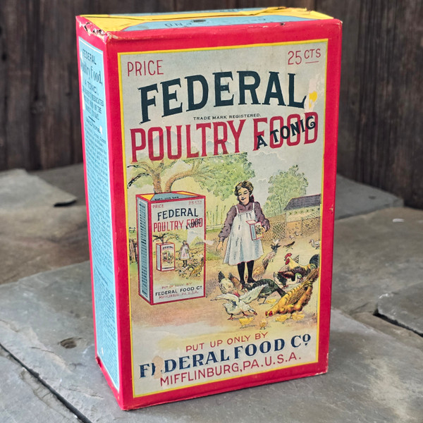 Vintage NOS Federal Poultry Food Tonic Chicken Feed Sealed Box Farm Advertising