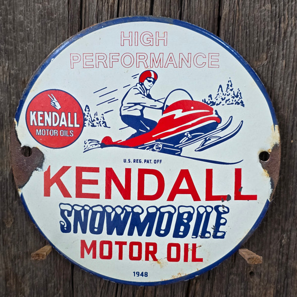 Vintage Kendall Snowmobile Motor Oil Porcelain Advertising Sign 6 Inch Bradford