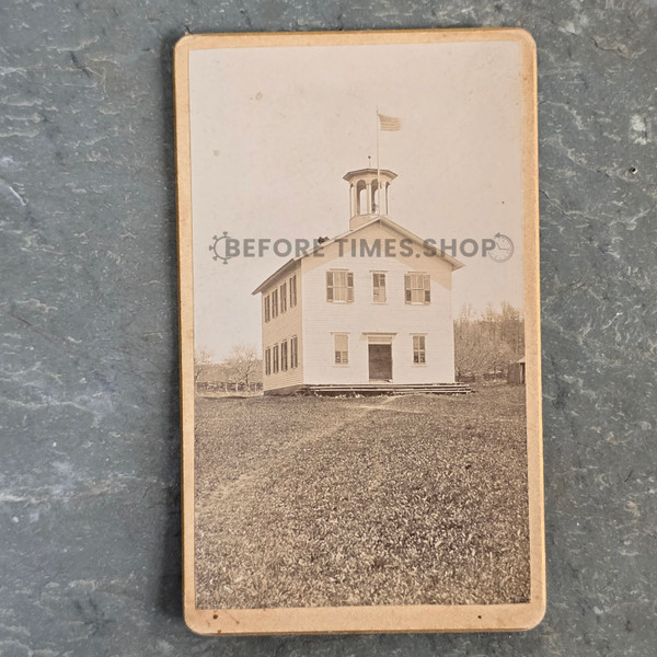 Leon Schoolhouse Leon, New York CDV Photo Antique School with Flag Photograph