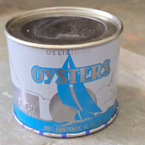 Vintage NOS Madison SFD Co. 12 oz. Oyster Can Oysters Advertising Tin Sailboat