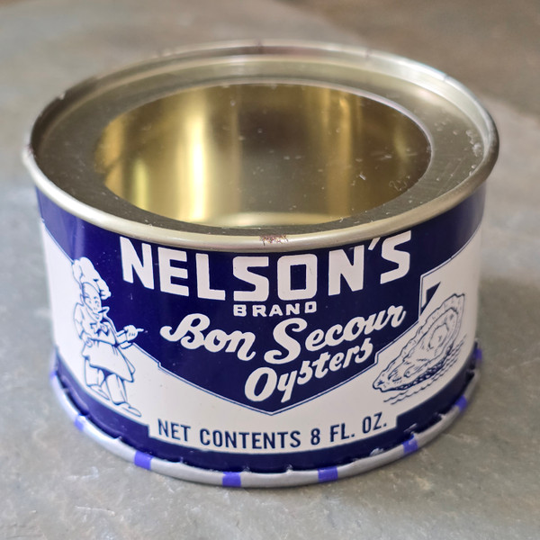 Vintage Nelson's Brand Bon Secour Oysters 12 oz. Advertising Tin Oyster Can