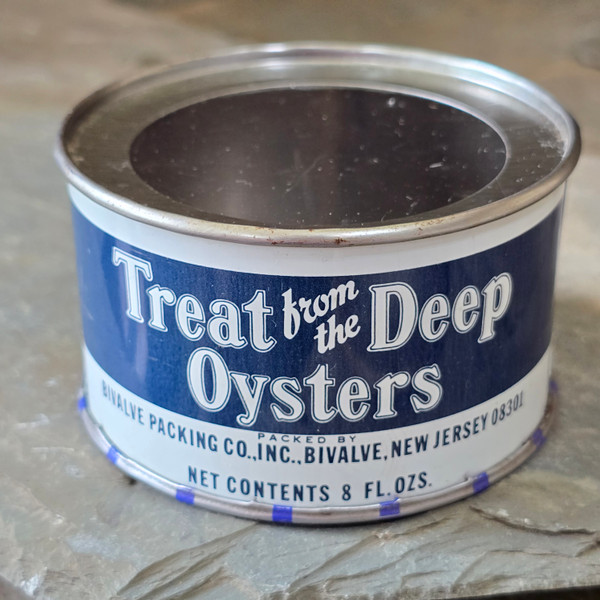 Vintage NOS Treat from the Deep Oysters 8 oz. Advertising Tin Oyster Can Bivalve