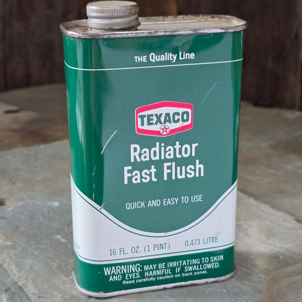 Vintage Texaco Radiator Fast Flush Tin Advertising Oil Can w/ Contents Pint Size