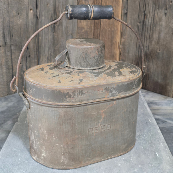 Antique Reed Tin Coal Miner's Lunchbox Lunch Pair Bucket with Cup Mining Mine