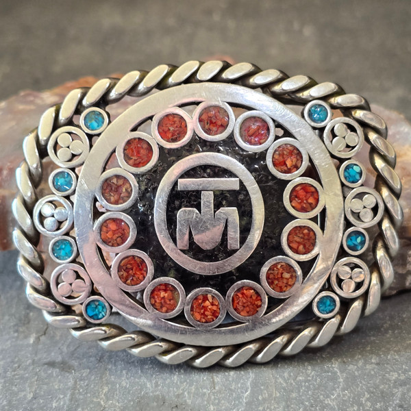 Vintage Handmade Western Native American Style Belt Buckle w/ Cattle Brand