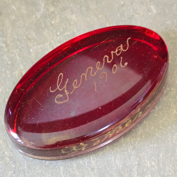 1906 Antique Geneva, New York Souvenir Ruby Flash Glass Paperweight