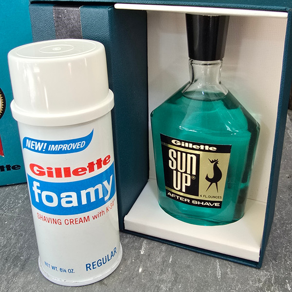 Gillette Sun Up After Shave NOS Vintage Scent Perfume Bottle & Shaving Cream Box