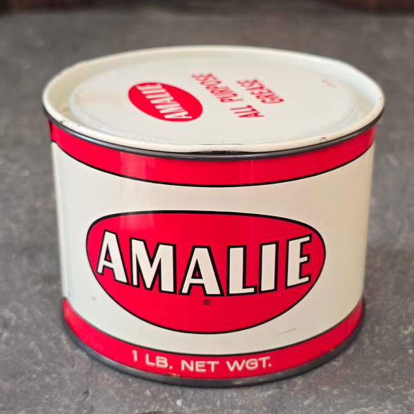 Amalie All Purpose Grease Vintage 1 Pound Size Advertising Oil Can w/ Contents Amalie All Purpose Grease Vintage 1 Pound Size Advertising Oil Can w/ Contents