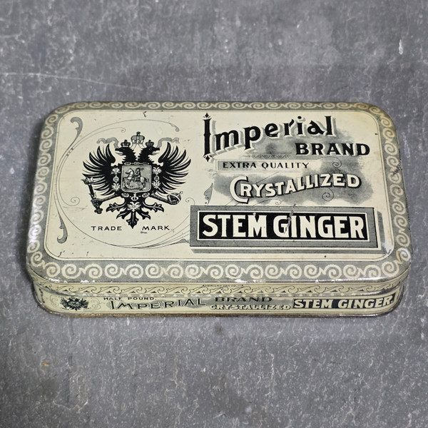 Imperial Brand Crystallized Stem Ginger Antique Advertising Tin Box Spice Can