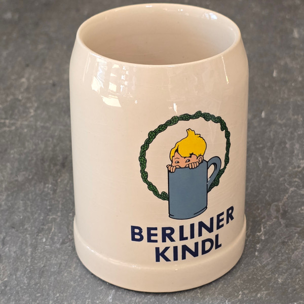 Berliner Kindl Vintage German Stoneware Advertising Beer Mug Stein Kewpie in Mug Berliner Kindl Vintage German Stoneware Advertising Beer Mug Stein Kewpie in Mug