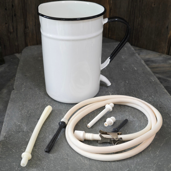 Antique Enamelware Porcelain Enamel Irrigator Pitcher & Enema Tubes Douche
