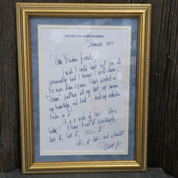 2011 Vintage Hand-Written & Signed Diane Von Furstenberg Framed Letter Autograph 2011 Vintage Hand-Written & Signed Diane Von Furstenberg Framed Letter Autograph