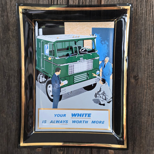 1960's Vintage White Trucks Smoke Glass Advertising Tray Dish Tractor Trailer 1960's Vintage White Trucks Smoke Glass Advertising Tray Dish Tractor Trailer