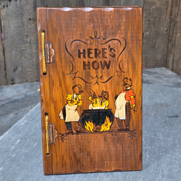 1941 Here's How Mixed Drinks Cocktail Recipe Book Wood Cover Illustrated Guide 1941 Here's How Mixed Drinks Cocktail Recipe Book Wood Cover Illustrated Guide