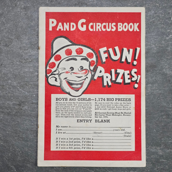 1930's Vintage P and G Circus Book Proctor & Gamble Soap Prizes Coloring Book