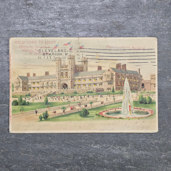 1904 St. Louis World's Fair Administration Building Hold to Light Postcard HTL