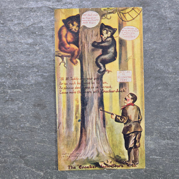 1907 Cracker Jack Bears #15 Teddy Roosevelt Hunting Advertising Antique Postcard 1907 Cracker Jack Bears #15 Teddy Roosevelt Hunting Advertising Antique Postcard