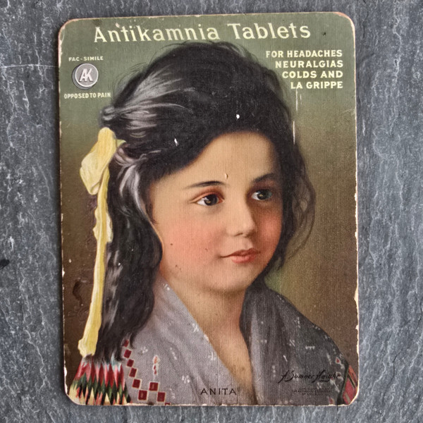 1912 Antique Antikamnia Tablets Quack Medicine Cure Thick Victorian Trade Card