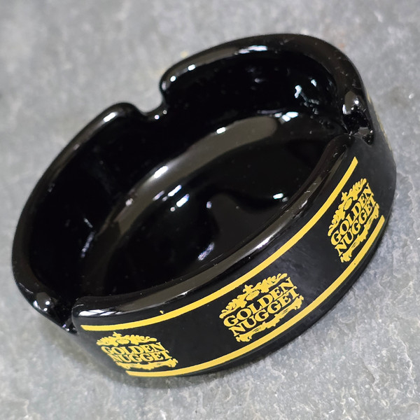 Vintage Golden Nugget Casino Las Vegas, Nevada Black Glass Advertising Ashtray