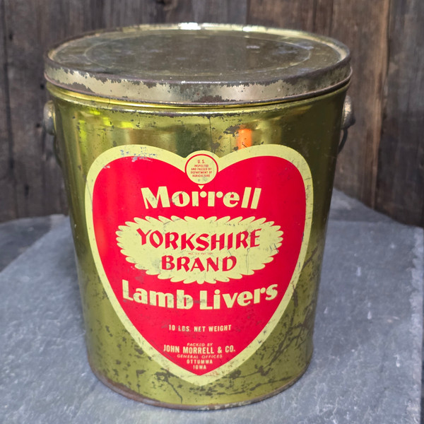 Morrell Yorkshire Brand Lamb Livers Advertising Tin 10 Pound Can Ottumwa, Iowa